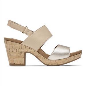 * SOLD * Rockport Nude and Silver Two-band Vivianne Leather Sandal - Size 9.5